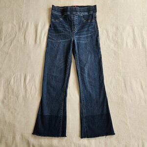 Spanx Flare Jeans Dark Wash High Rise Pull On Raw Hem Stretch Denim Women S